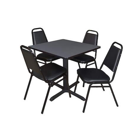 Cain Cain Square Table & Chair Set, Wood, Metal, Vinyl Top, Grey TB3030GY29BK